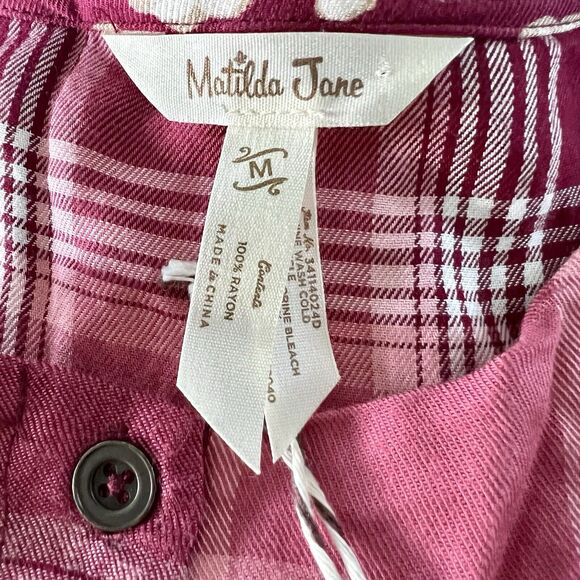 Matilda Jane You & Me Brushed Flannel Red Plaid Dress Midi Sz Med Heart To Heart - Picture 9 of 10